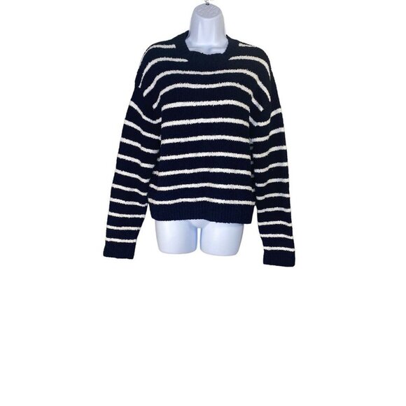Vince Womens Striped Waffle Stitch Blue White Stripe Sweater Pullover Size Large - Picture 2 of 9